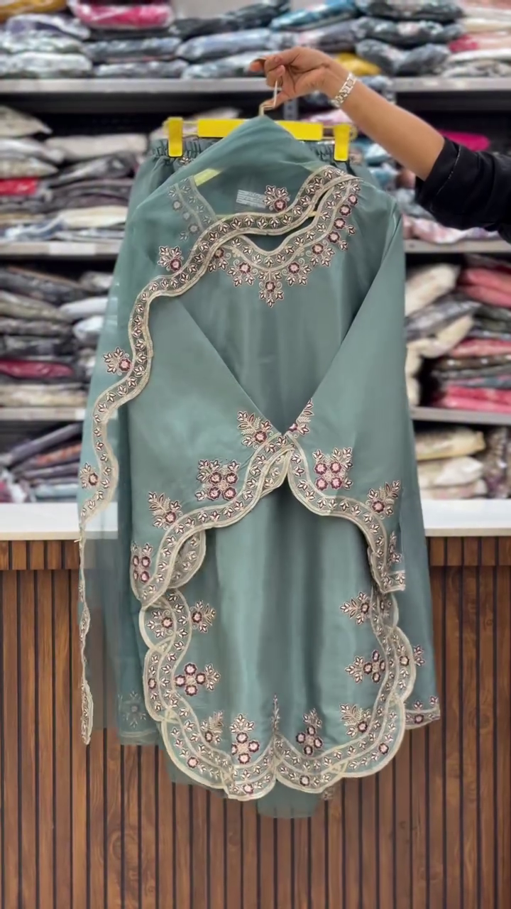 Elegant Rafacollection Pakistani Suit with Heavy Embroidery and Statement Bell Sleeves