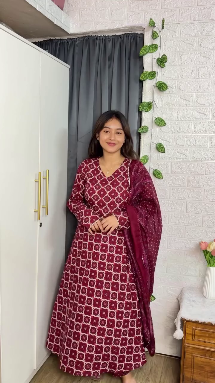 Graceful Charm: Women’s Printed Anarkali Kurta, Pant & Dupatta Set