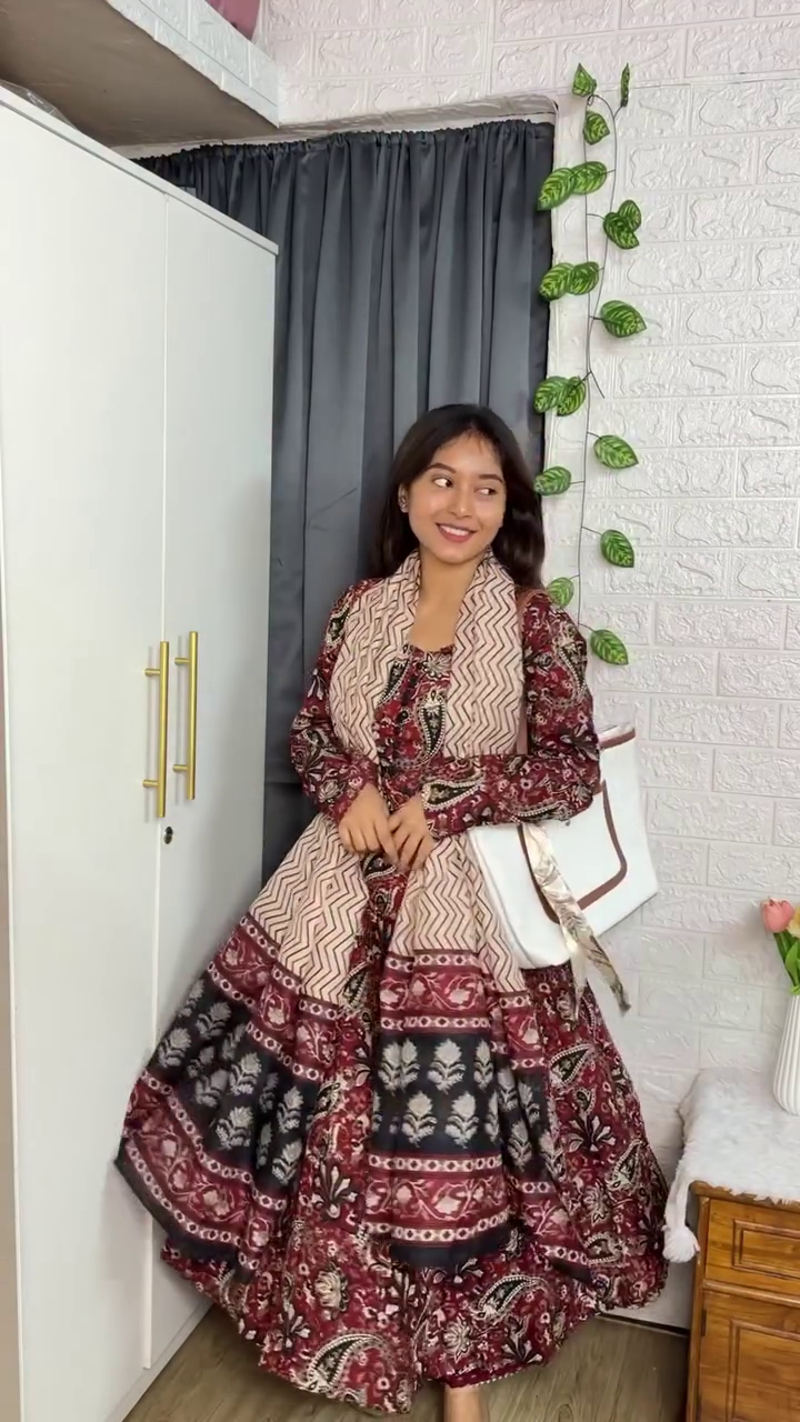 Graceful Charm: Women’s Printed Anarkali Kurta, Pant & Dupatta Set