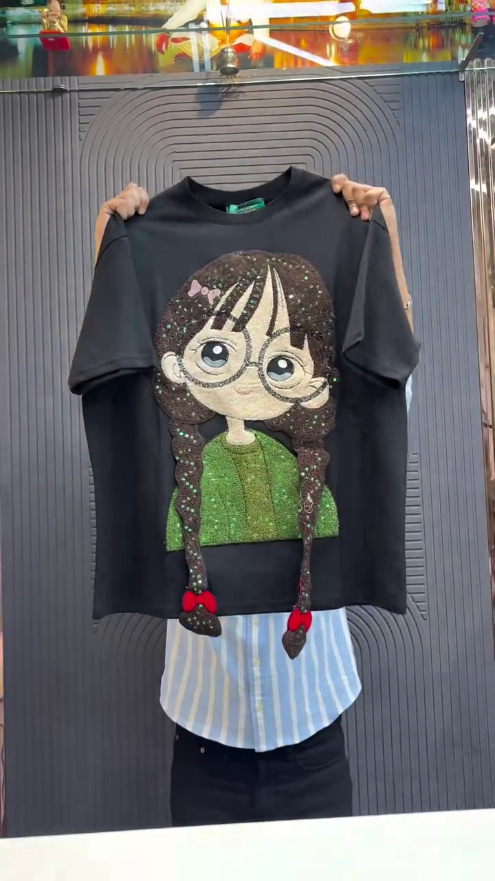 Playful Pop: Yellow T-Shirt with Eye-Catching 3D Cartoon Graphic