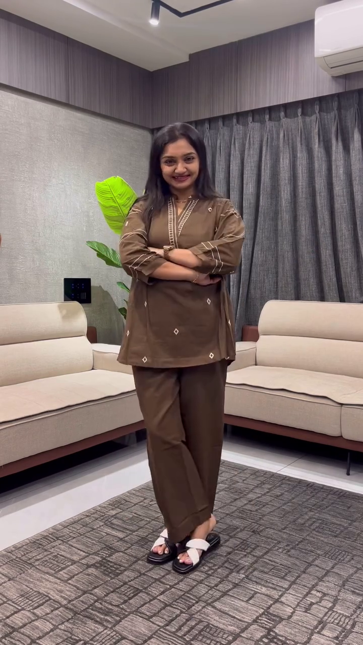 Classic Elegance: Maroon Embroidered Cotton Kurta & Trouser Co-ord Set