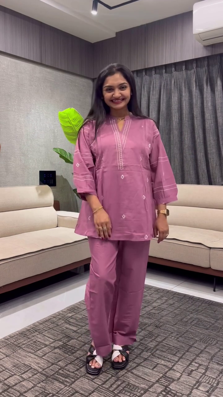 Classic Elegance: Maroon Embroidered Cotton Kurta & Trouser Co-ord Set