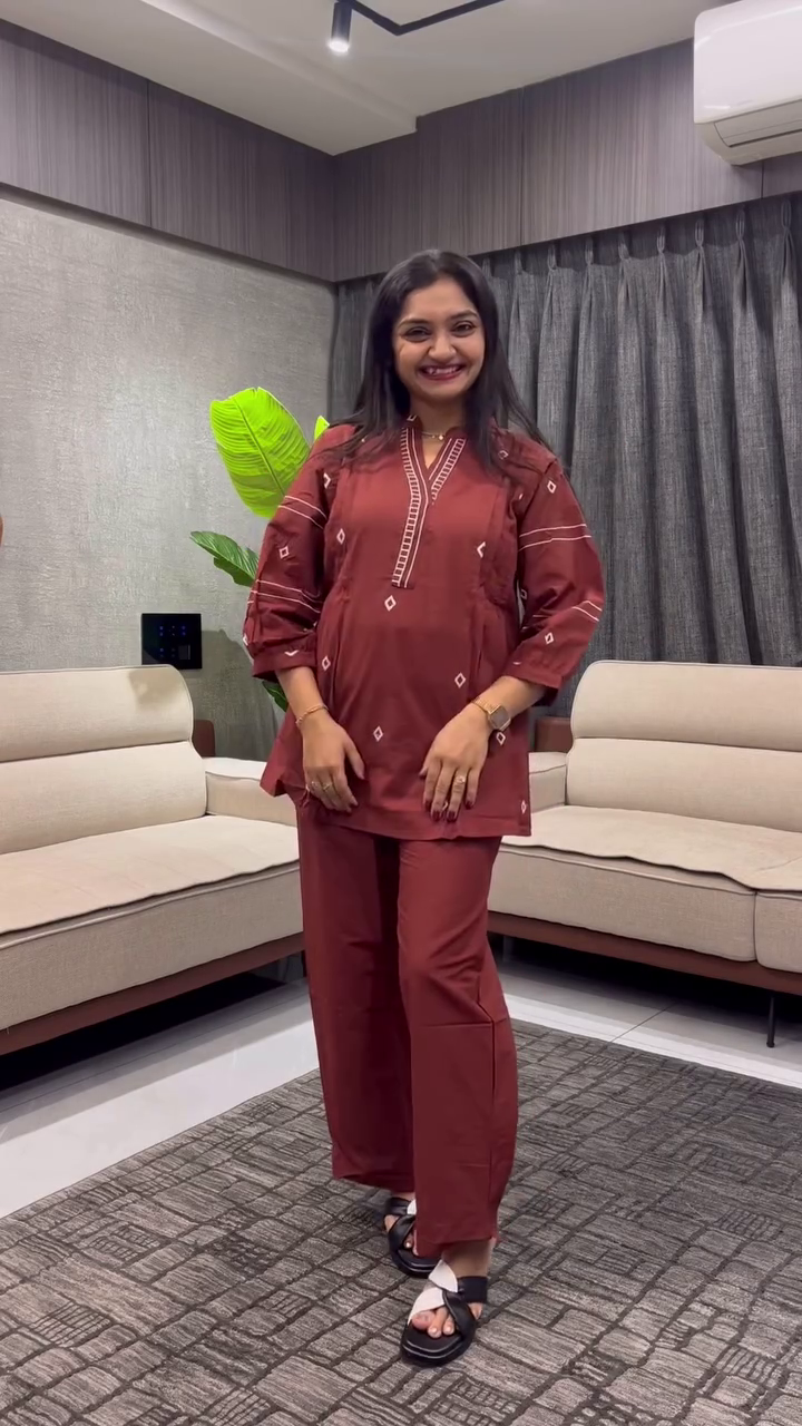 Classic Elegance: Maroon Embroidered Cotton Kurta & Trouser Co-ord Set