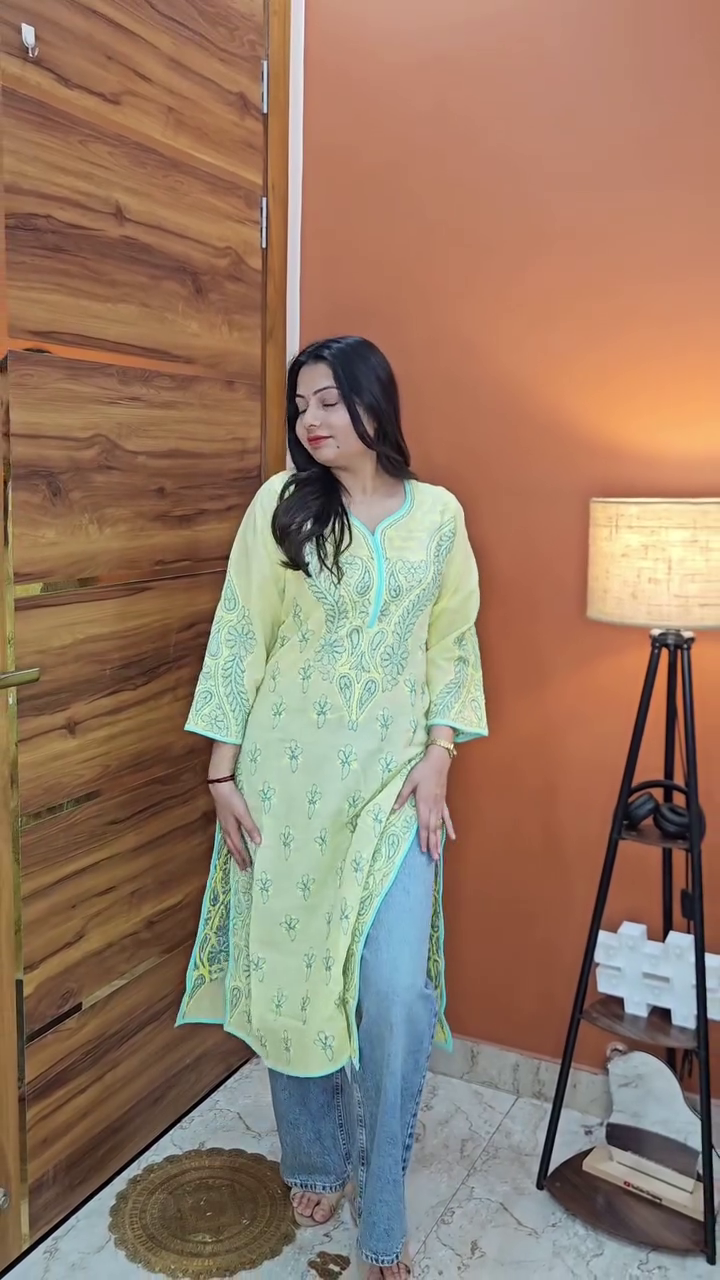 Bold & Elegant: Black Cotton Straight Kurta with Pink Embroidery