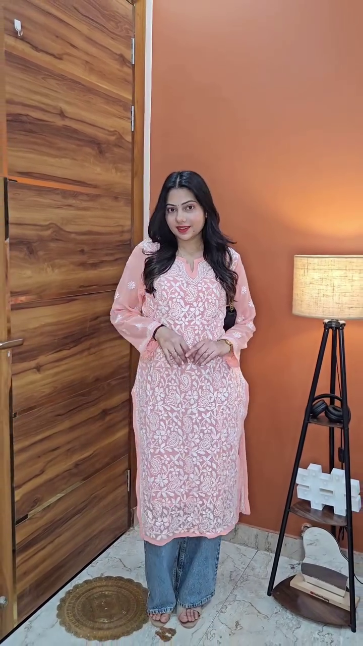 Bold & Elegant: Black Cotton Straight Kurta with Pink Embroidery