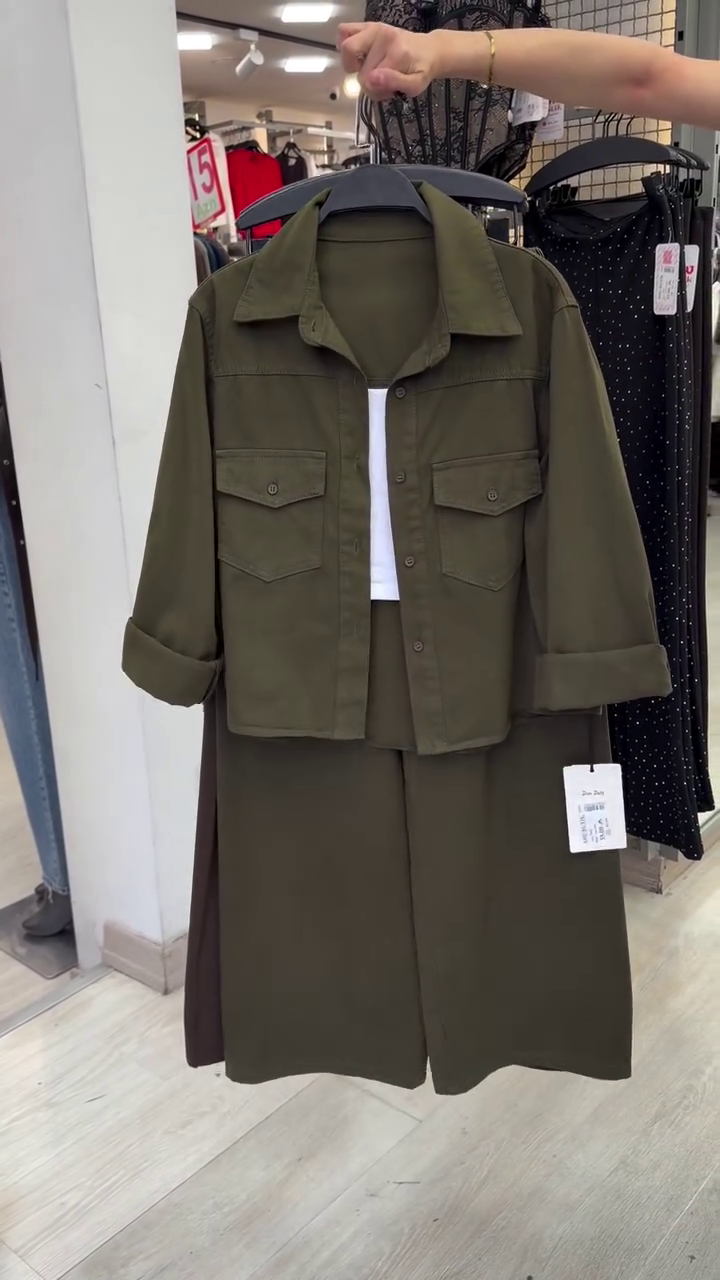 Refined Comfort Meets Modern Utility: Brown Shirt Jacket Set with Trouser