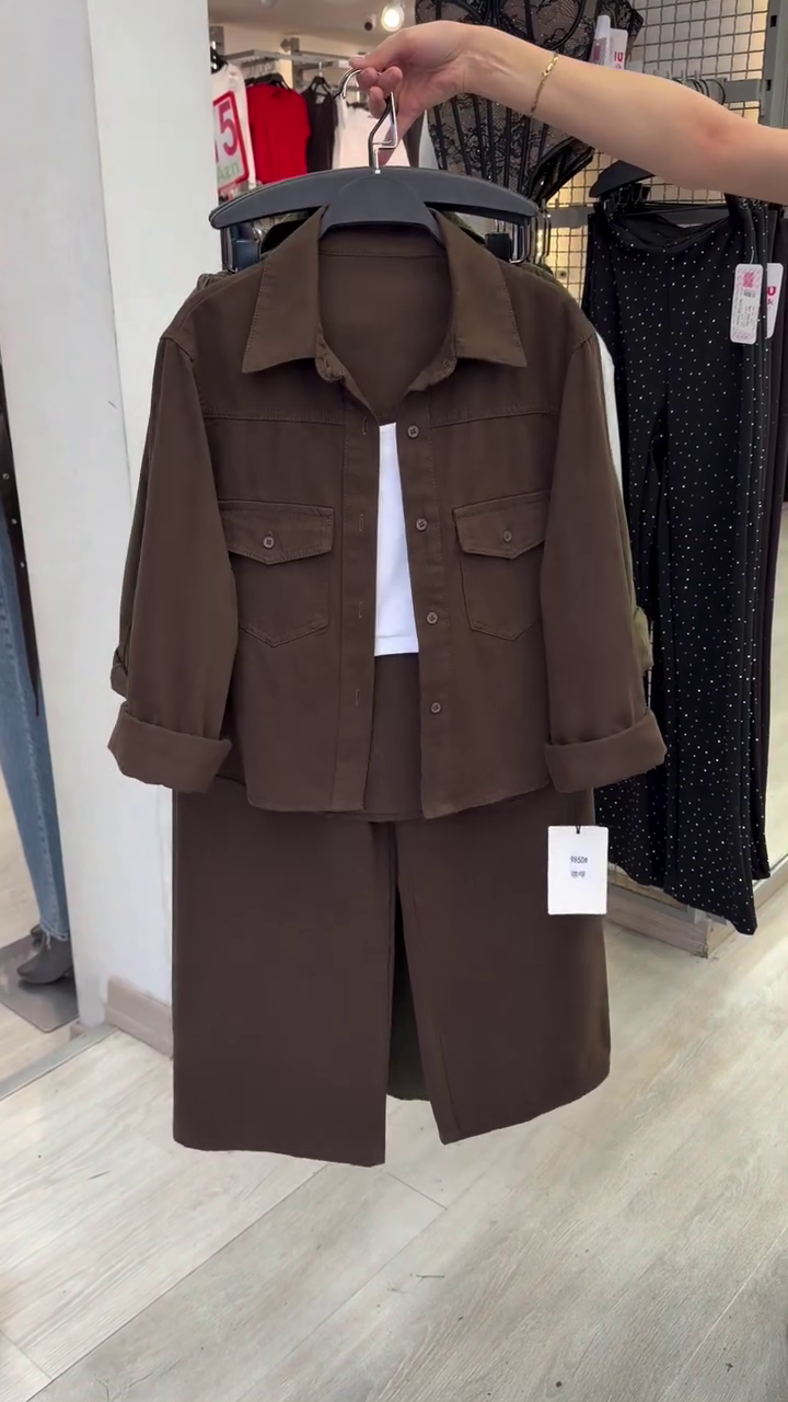 Refined Comfort Meets Modern Utility: Brown Shirt Jacket Set with Trouser