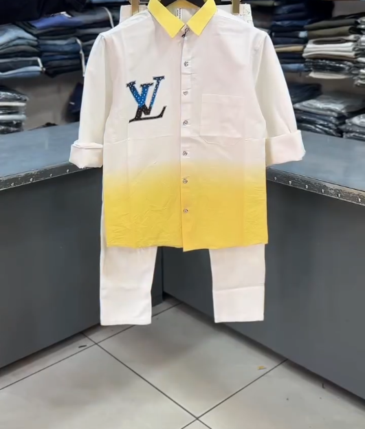 Modern Gradient Style: Men’s Pink Ombre Long-Sleeve Shirt with Jeans Combo