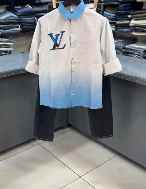 Modern Gradient Style: Men’s Pink Ombre Long-Sleeve Shirt with Jeans Combo