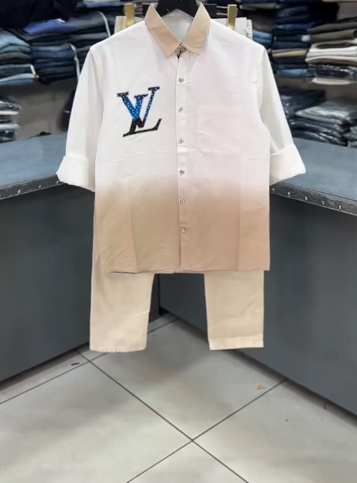 Modern Gradient Style: Men’s Pink Ombre Long-Sleeve Shirt with Jeans Combo