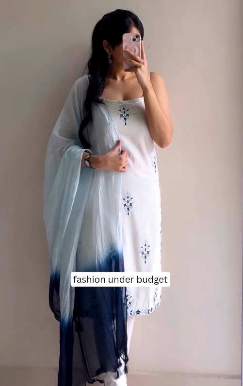 Ethereal Elegance: Sleeveless Icy Blue Kurta Set with Embroidered Motifs