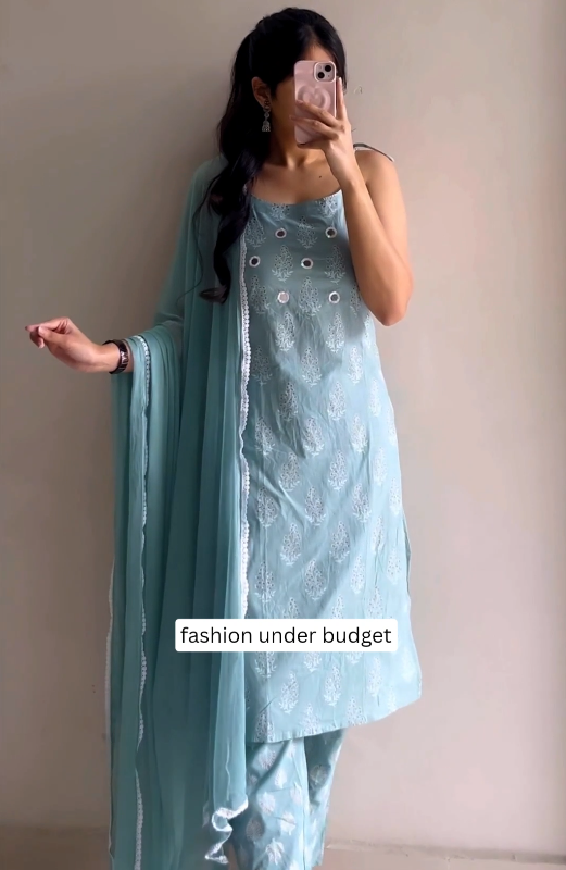 Ethereal Elegance: Sleeveless Icy Blue Kurta Set with Embroidered Motifs