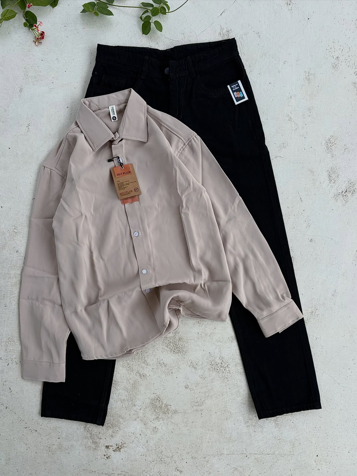 Effortless Sophistication: Dark Olive Green Shirt Paired with Crisp White Trousers