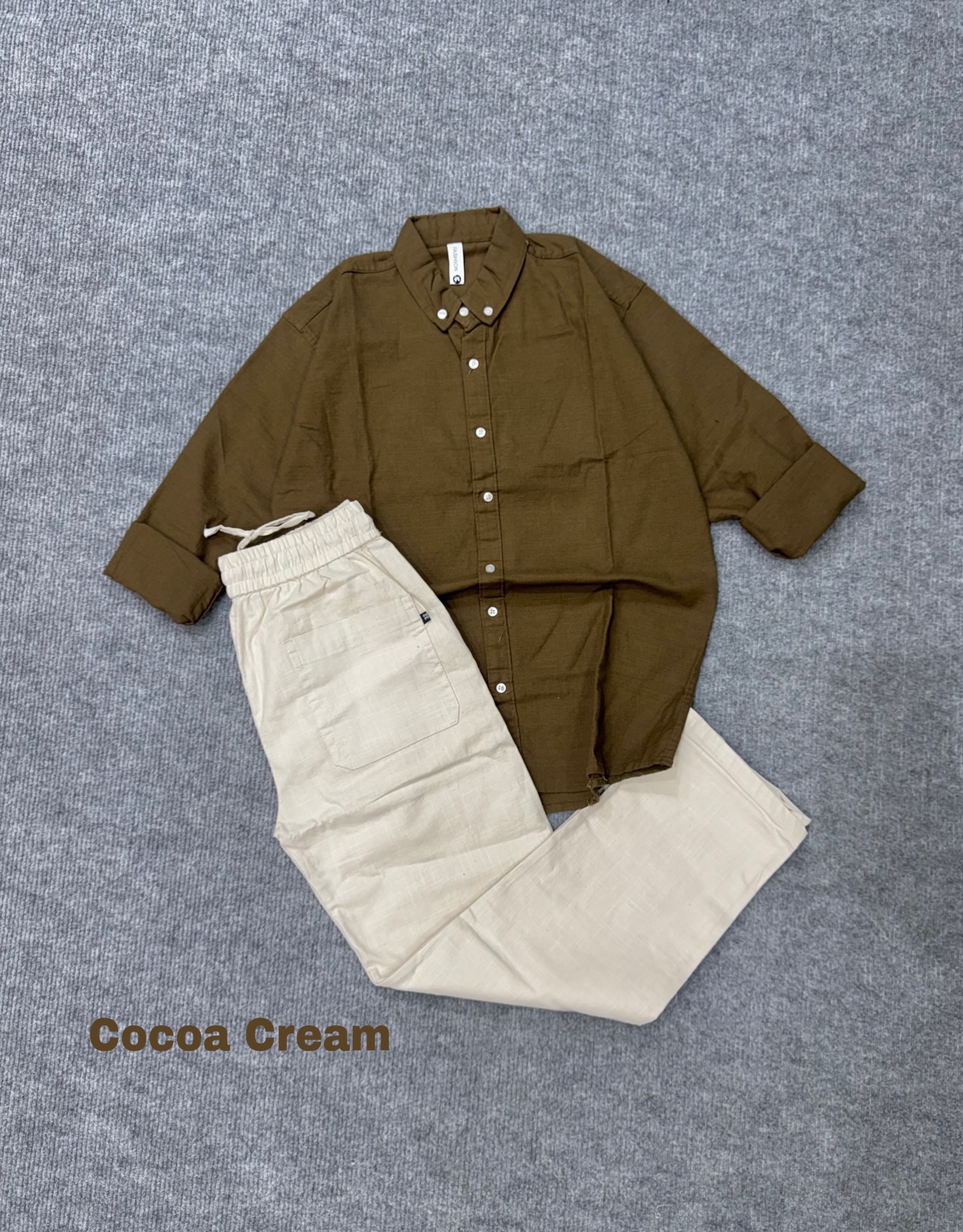 Effortless Elegance: Men’s Cocoa & Cream Linen Shirt and Trousers Set