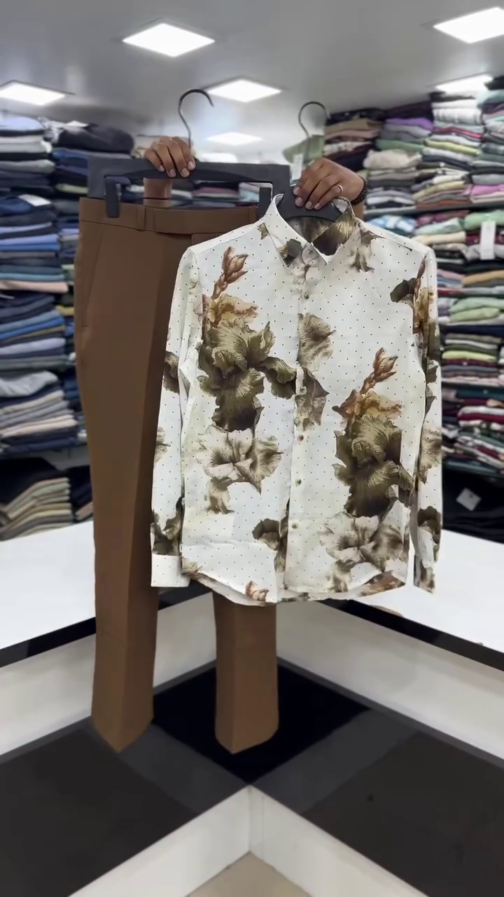 Contemporary Charm: Men’s Casual Shirt & Trouser Set with Abstract Printed Shirt