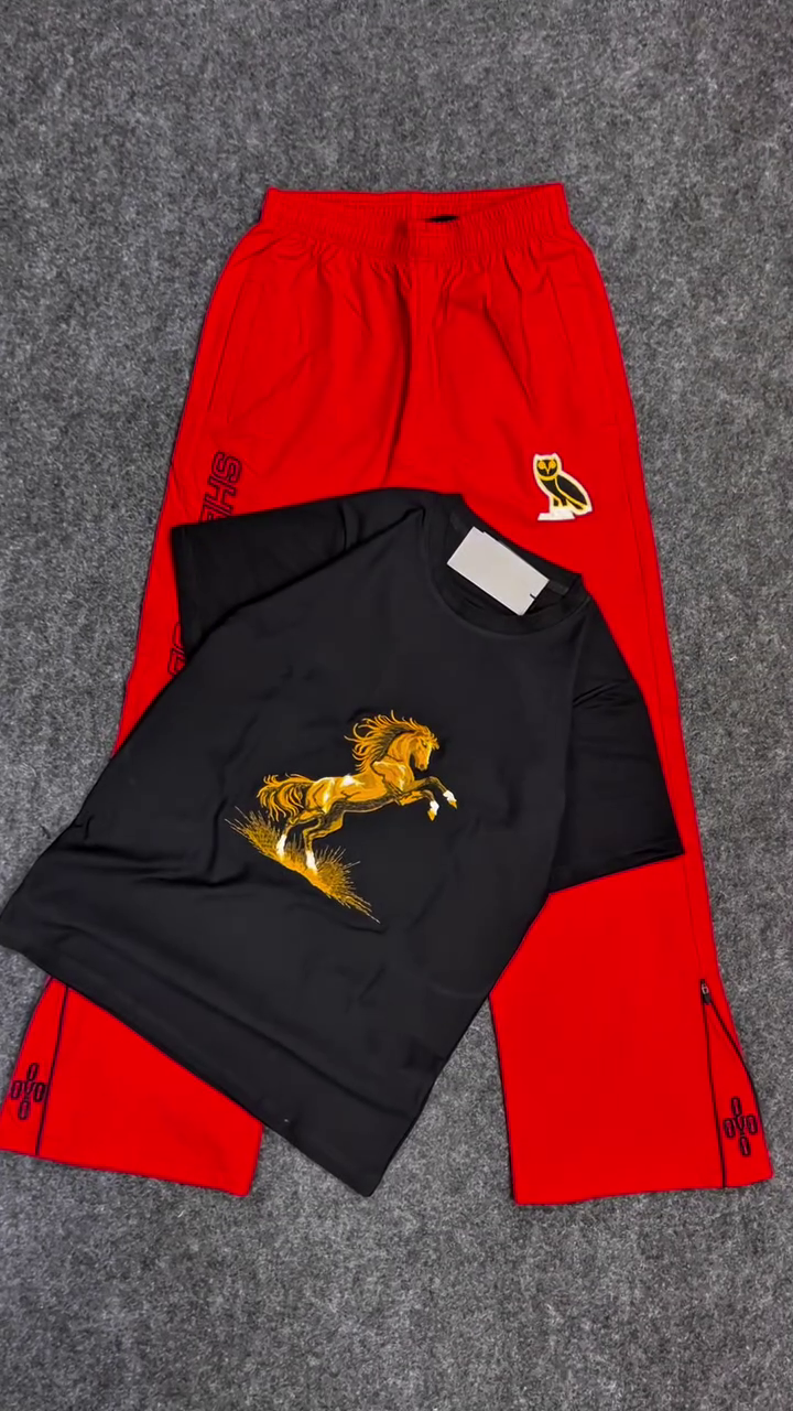 Playful & Stylish: Men’s White T-Shirt & Black Pants Combo with Embroidery