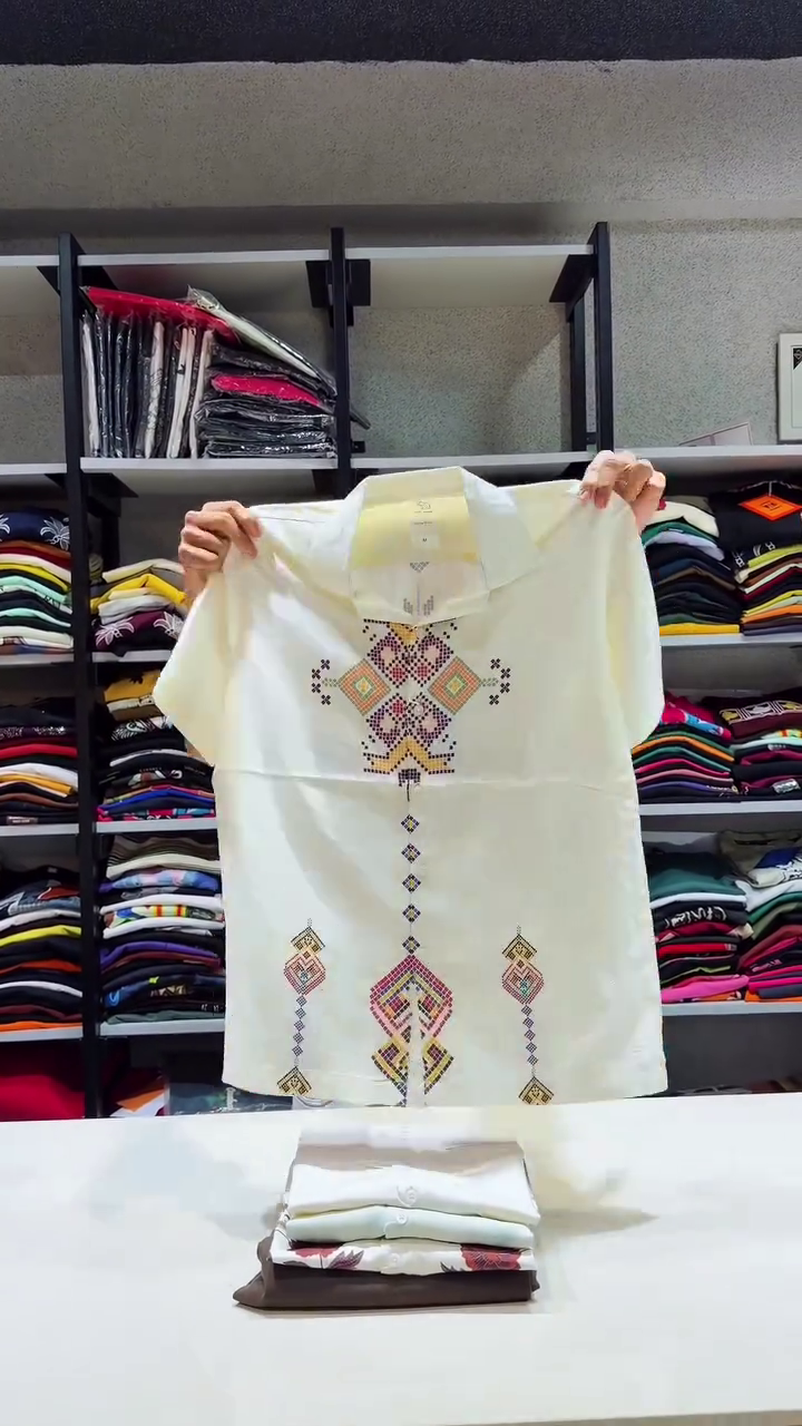 Vibrant Heritage: White Shirt with Intricate Traditional Embroidery