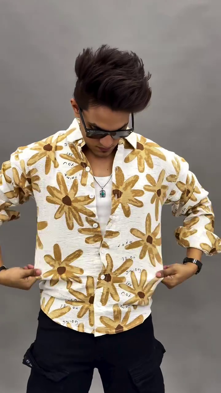 Trendy & Playful: Glitchez Floral Printed Oversized Shirt