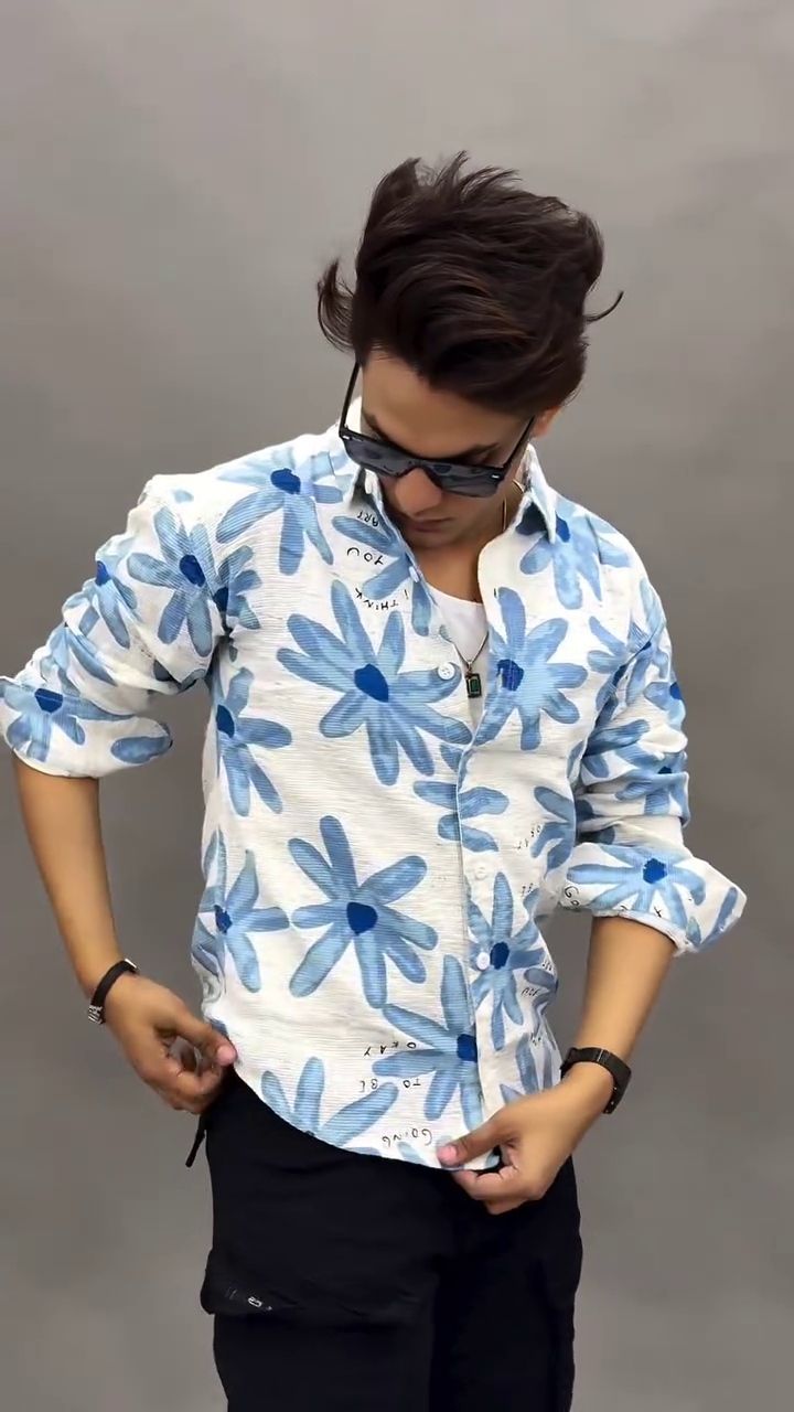 Trendy & Playful: Glitchez Floral Printed Oversized Shirt