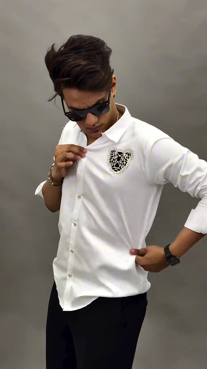 Stylish Comfort: Embellished Cotton Casual Shirt