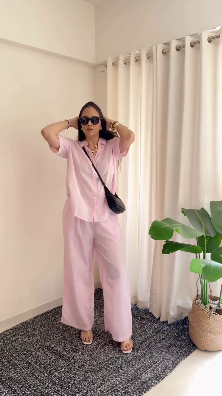 Sunlit Style: Yellow Co-Ord Set with Relaxed Shirt and Wide-Leg Trousers for Effortless Elegance