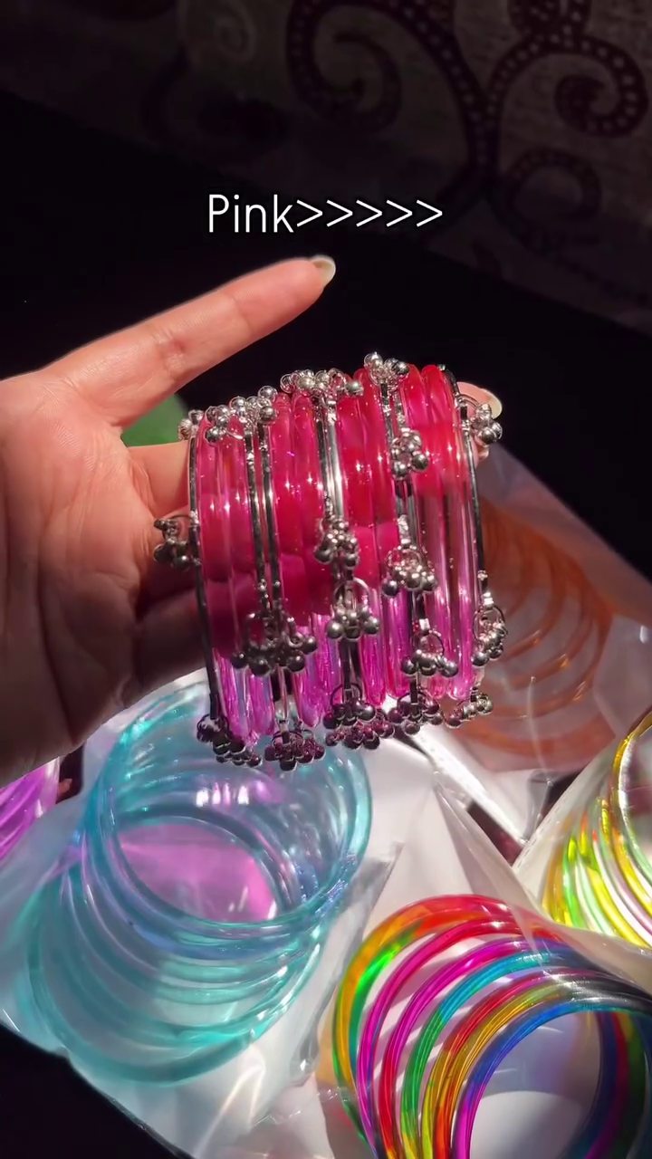 Elegant Heritage: Handcrafted Pink Kashmiri Bangles with Silver Detailing and Delicate Ghungroo Bells