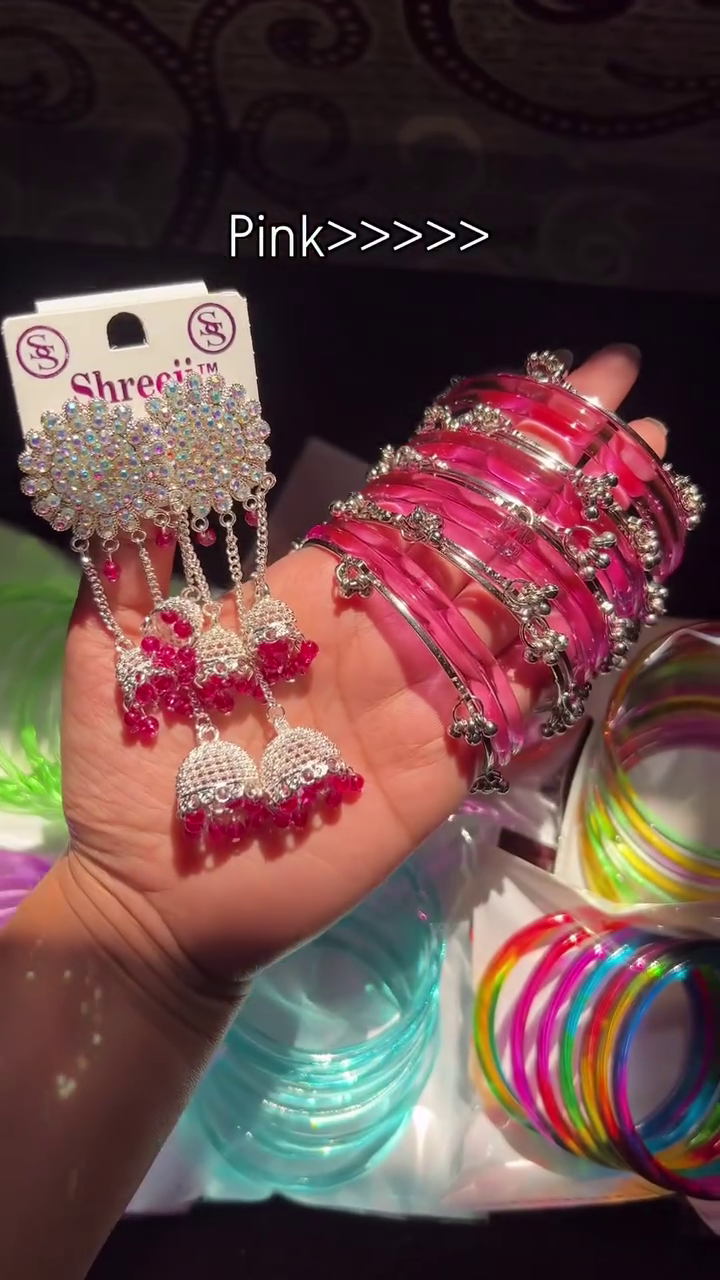 Elegant Heritage: Handcrafted Pink Kashmiri Bangles with Silver Detailing and Delicate Ghungroo Bells