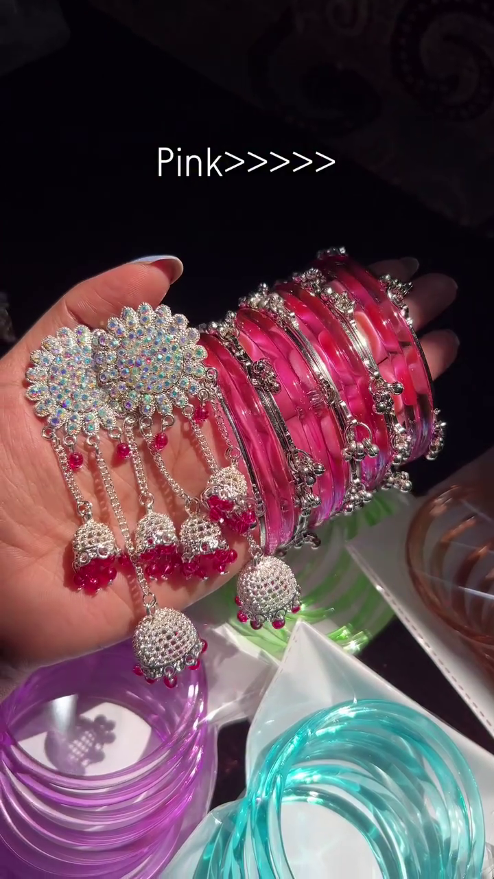 Elegant Heritage: Handcrafted Pink Kashmiri Bangles with Silver Detailing and Delicate Ghungroo Bells