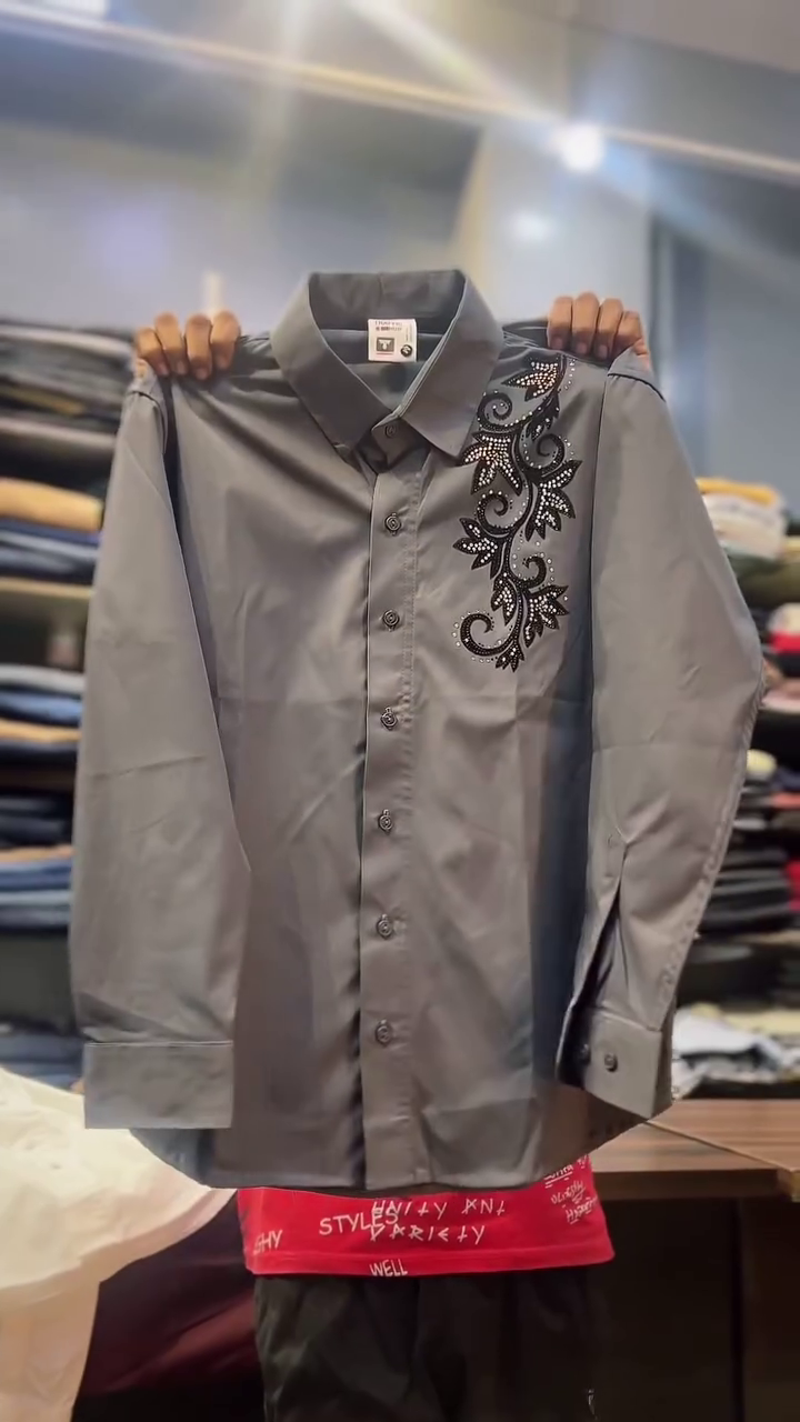 Sophisticated Evenings: Grey Embroidered Party Wear Shirt for Men