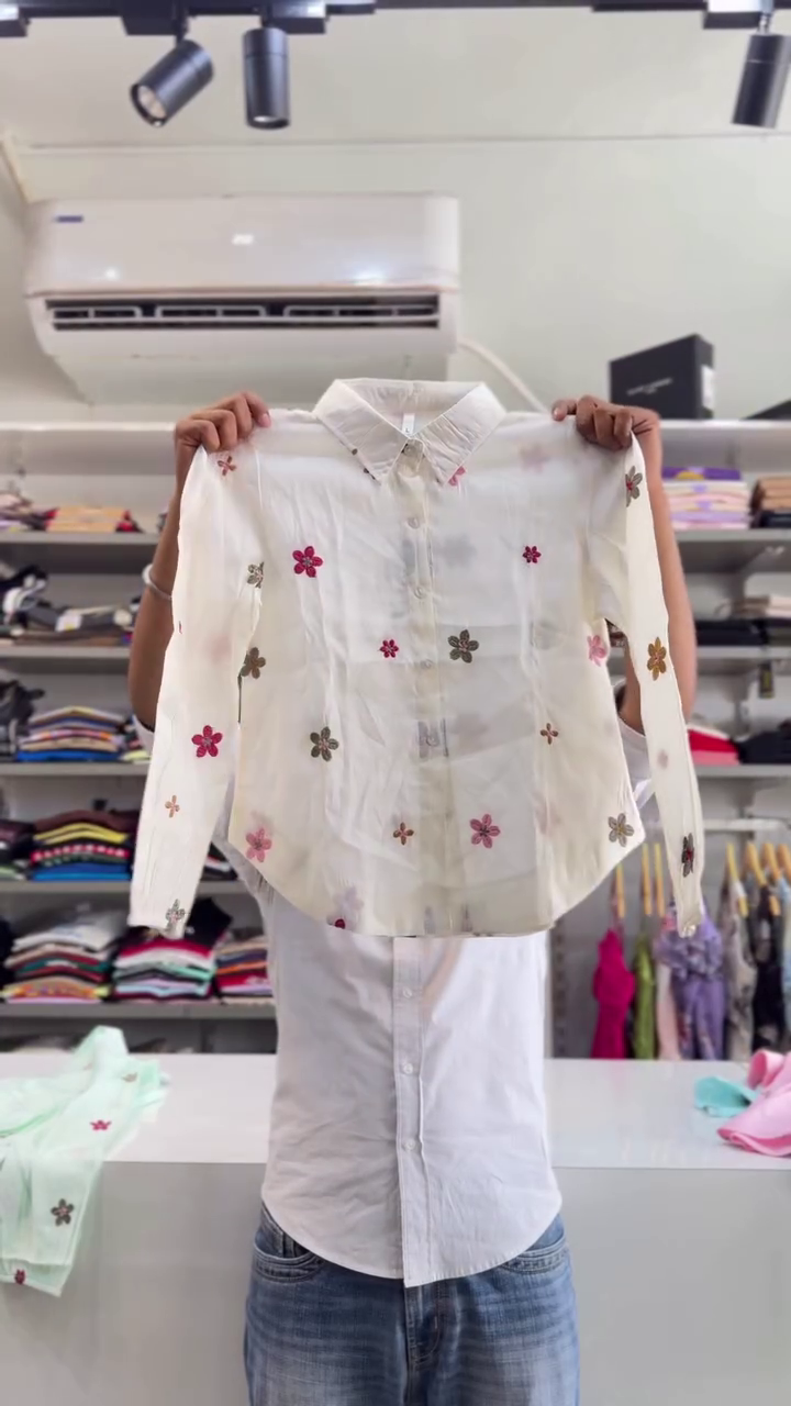 Vibrant Elegance: Cyan Green Floral Embroidered Shirt for a Stylish Statement