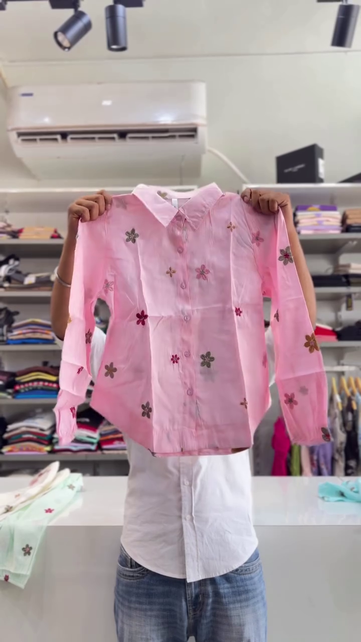 Vibrant Elegance: Cyan Green Floral Embroidered Shirt for a Stylish Statement