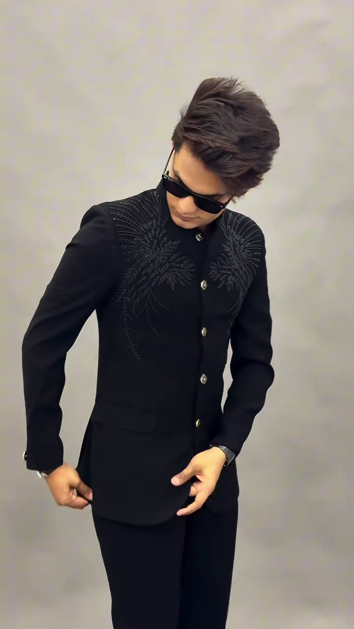 Regal Elegance: Black Embroidered Jodhpuri Bandhgala Suit for Men