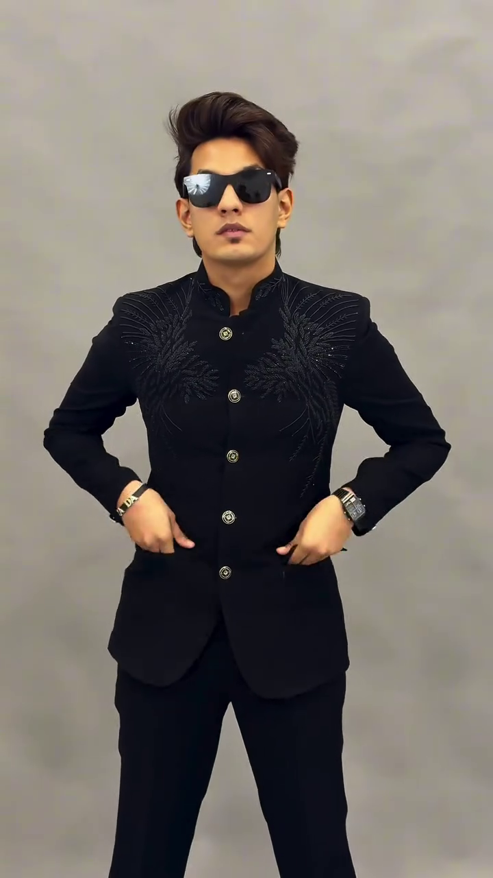 Regal Elegance: Black Embroidered Jodhpuri Bandhgala Suit for Men