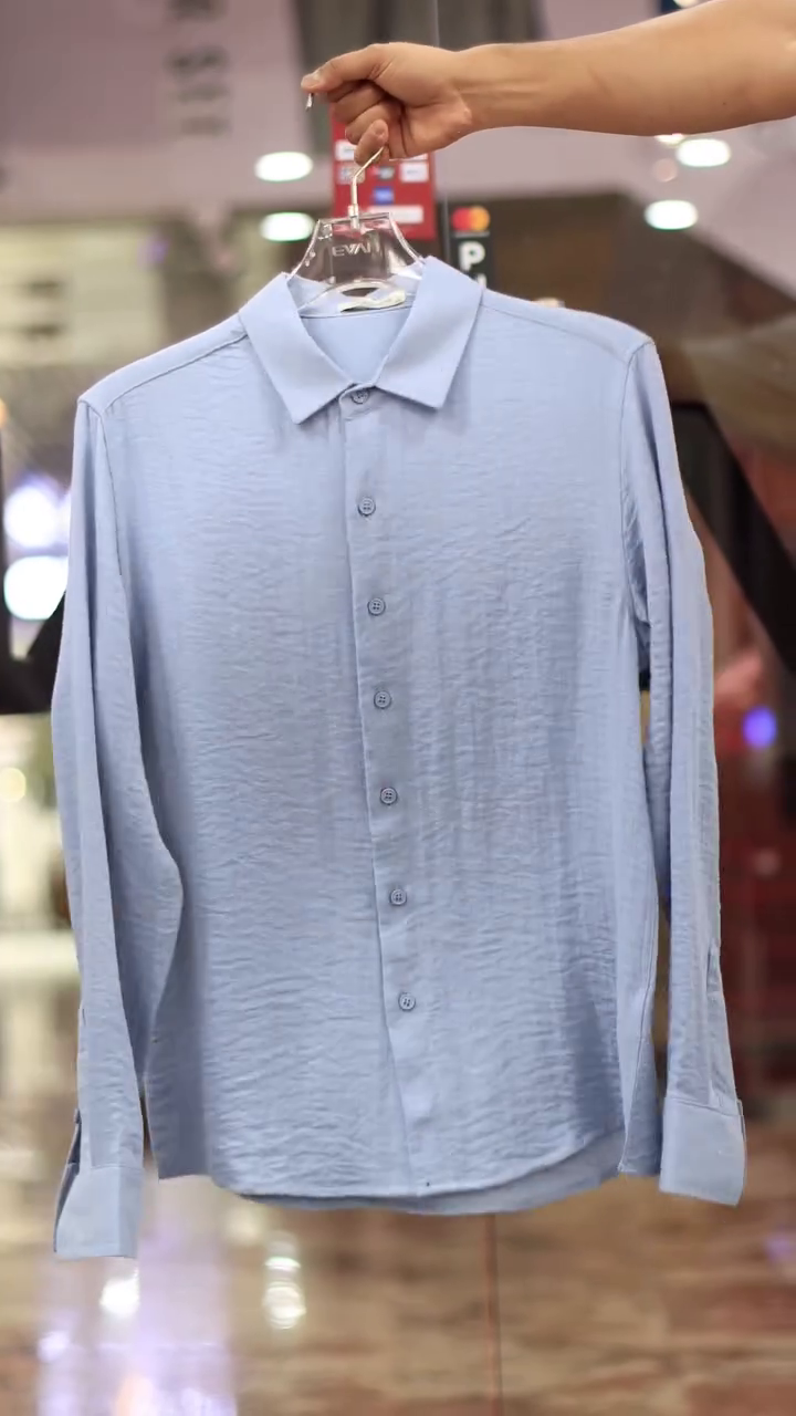 Refined Classic: Navy Blue Textured Long-Sleeved Shirt for Men