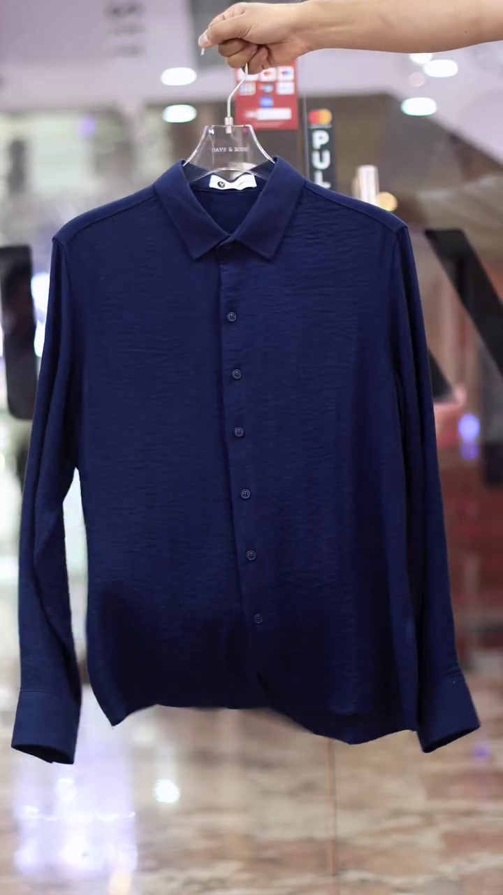 Refined Classic: Navy Blue Textured Long-Sleeved Shirt for Men