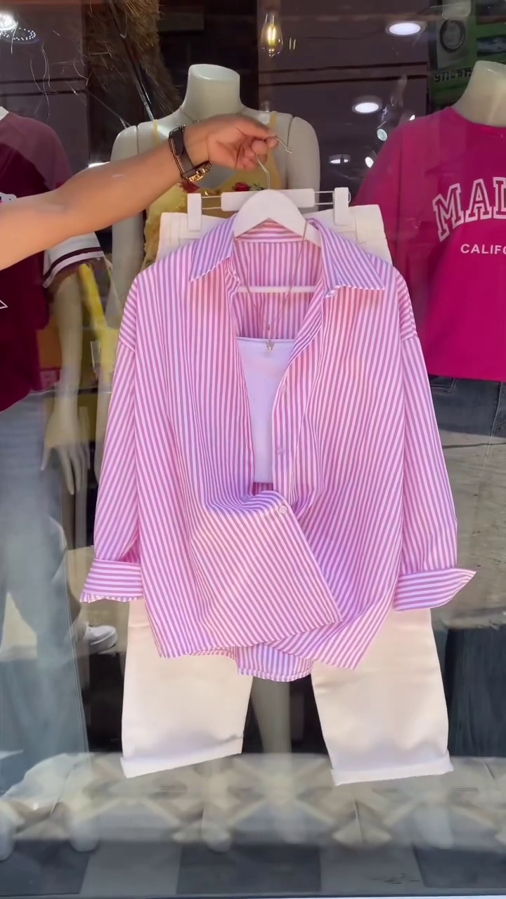Effortless Chic: Women’s Striped Oversized Shirt with Matching Trousers