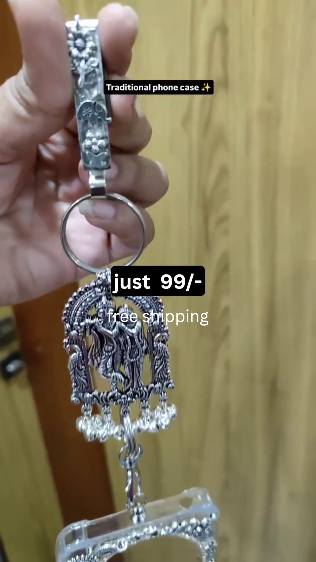 Divine Elegance in Your Hands: Traditional Radha Krishna Phone Case with Oxidized Silver Detailing