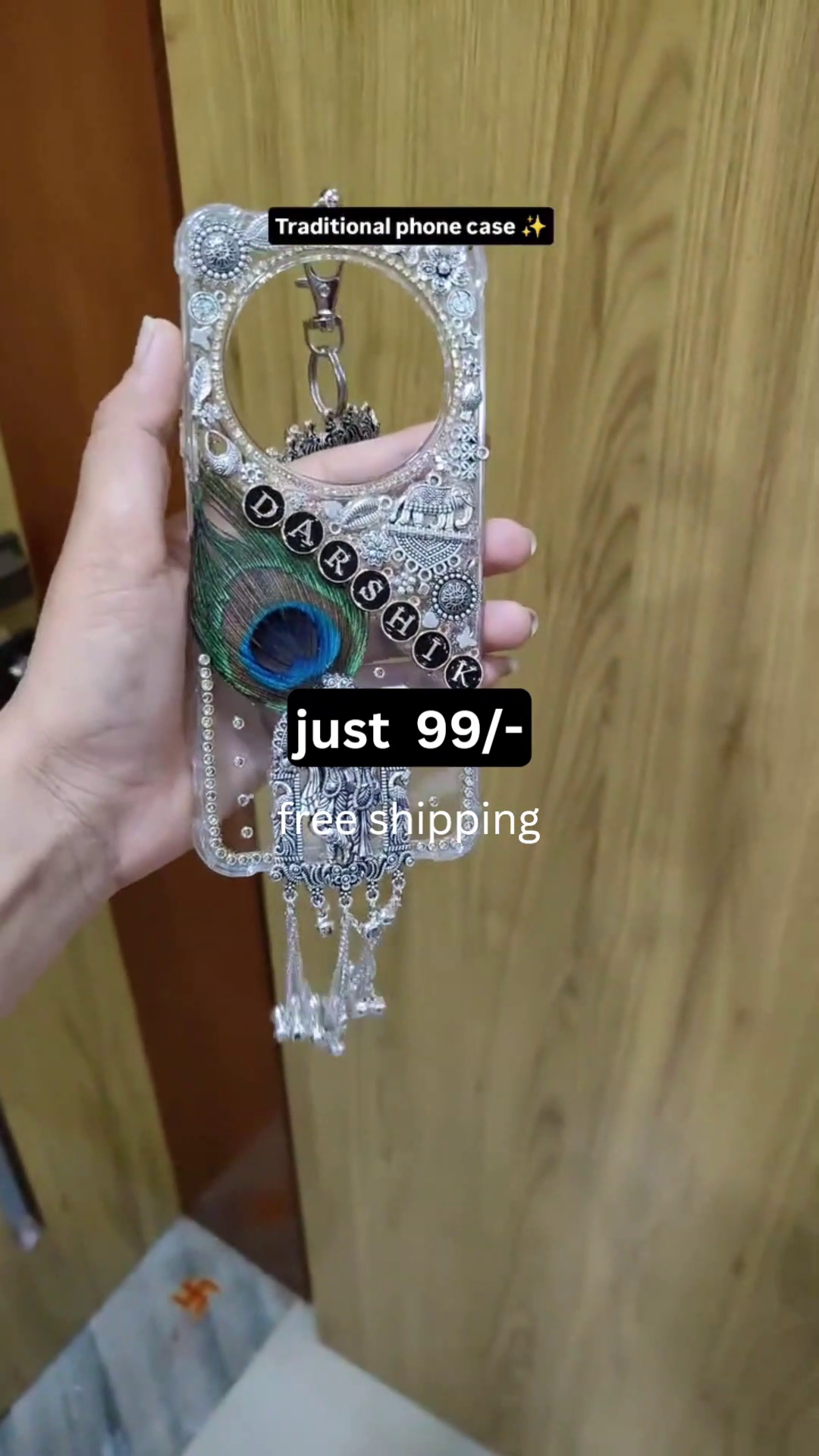 Divine Elegance in Your Hands: Traditional Radha Krishna Phone Case with Oxidized Silver Detailing