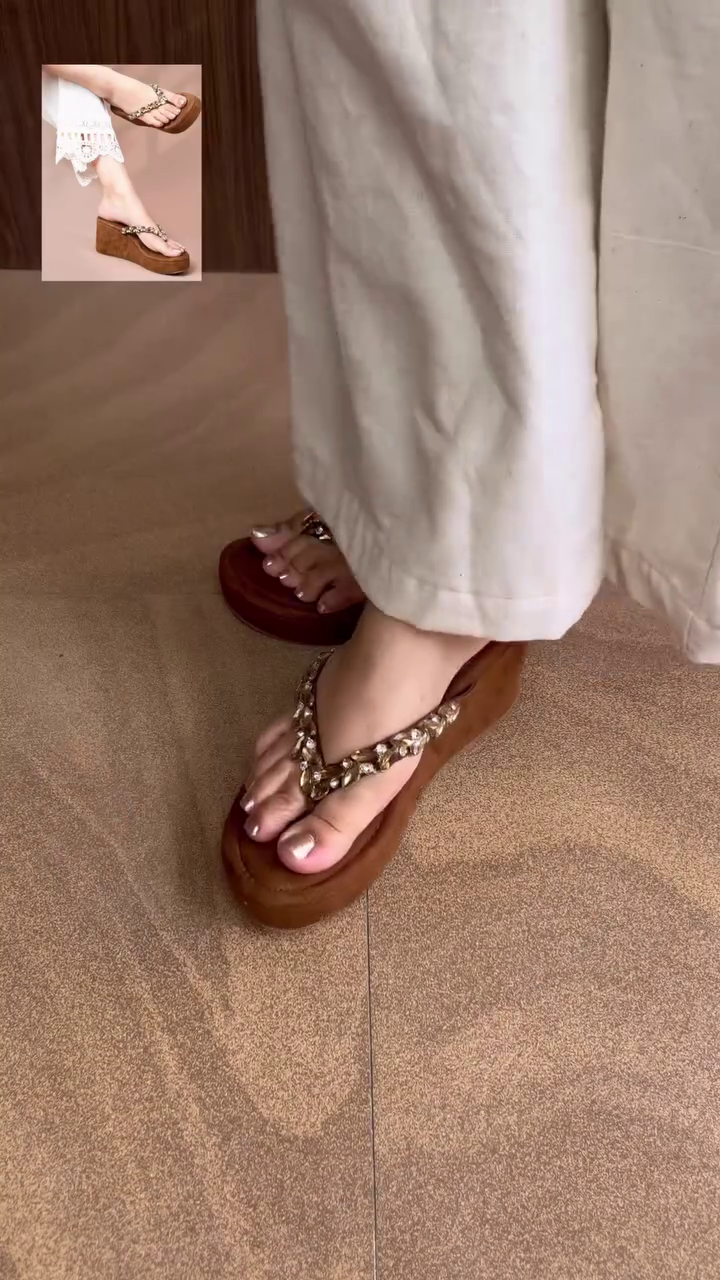 Elegant Elevation: Jewel-Embellished Suede Wedge Sandals