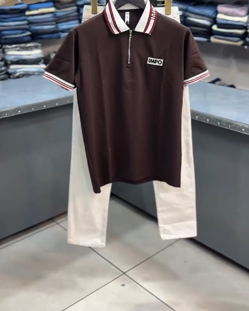 Relaxed Street Style: Down-Shoulder Men’s Polo T-Shirt Combo Set