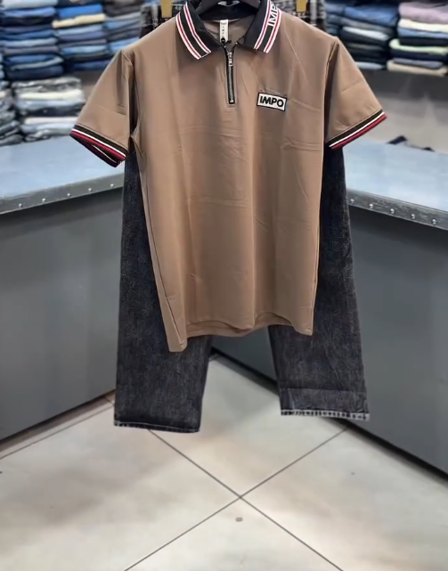 Relaxed Street Style: Down-Shoulder Men’s Polo T-Shirt Combo Set