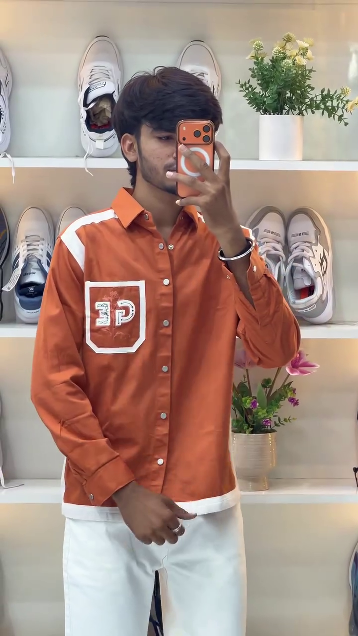 Smart Casual Essential: Green & White Branded Shirt with Front Pocket Detail