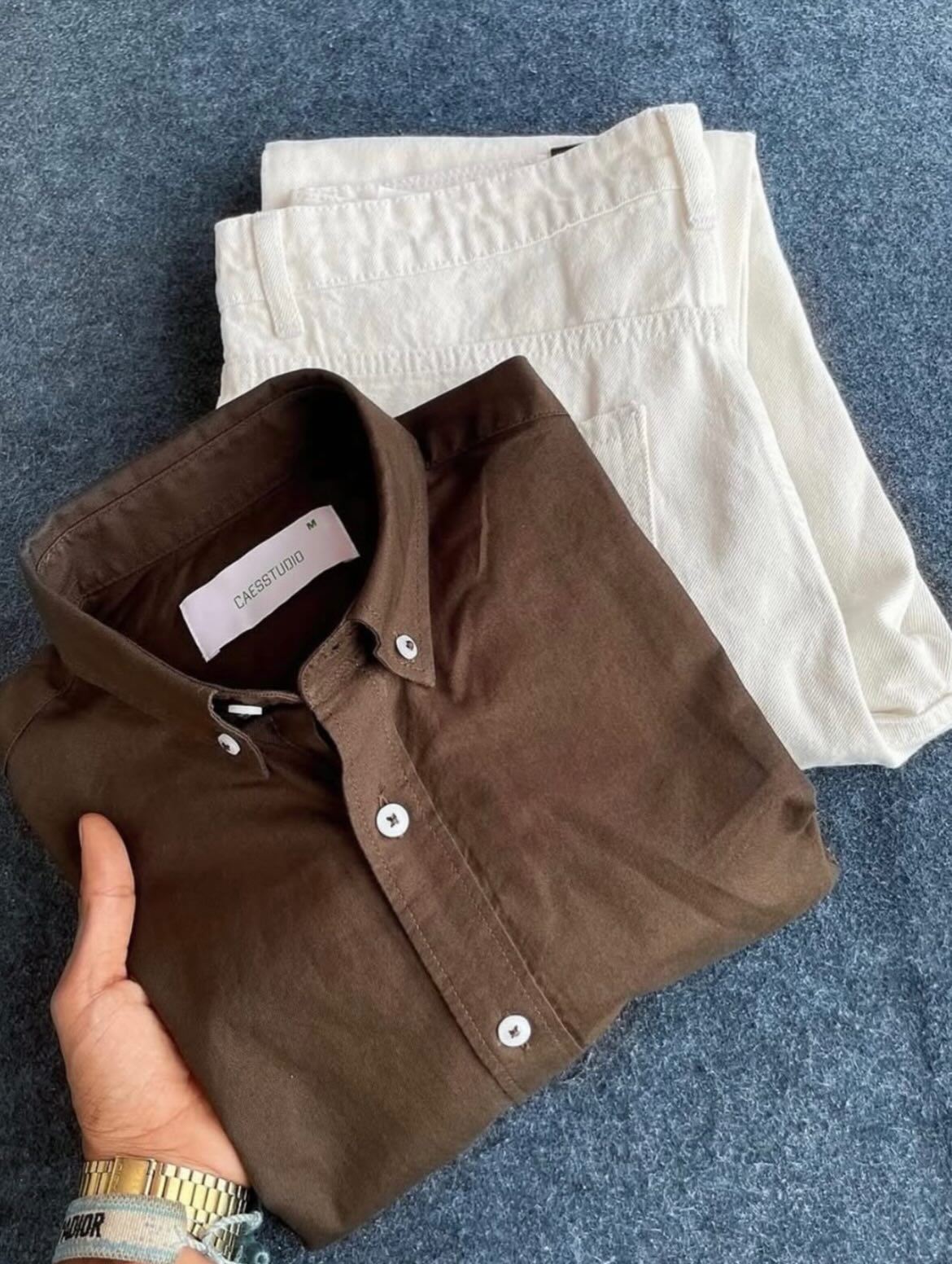 Effortless Summer Elegance: Light Blue Linen Shirt with Crisp White Trousers