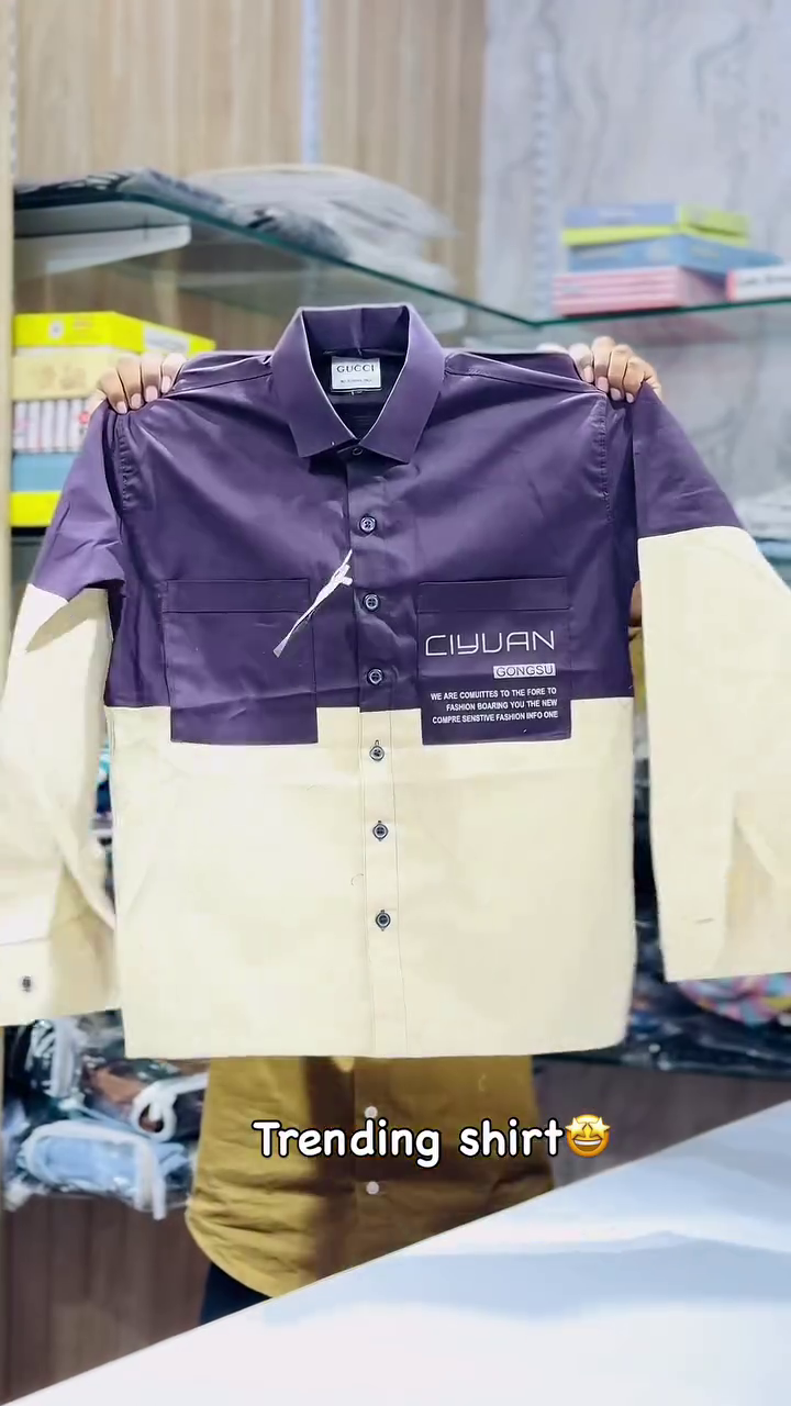 This item appears to be a color-blocked casual shirt similar to those found in collections like WROGN, featuring a spread collar, contrast utility pockets, and a modern street-style aesthetic.