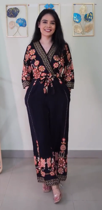 Chic Summer Essential: Navy Blue & Red Floral Jumpsuit at Just ₹149