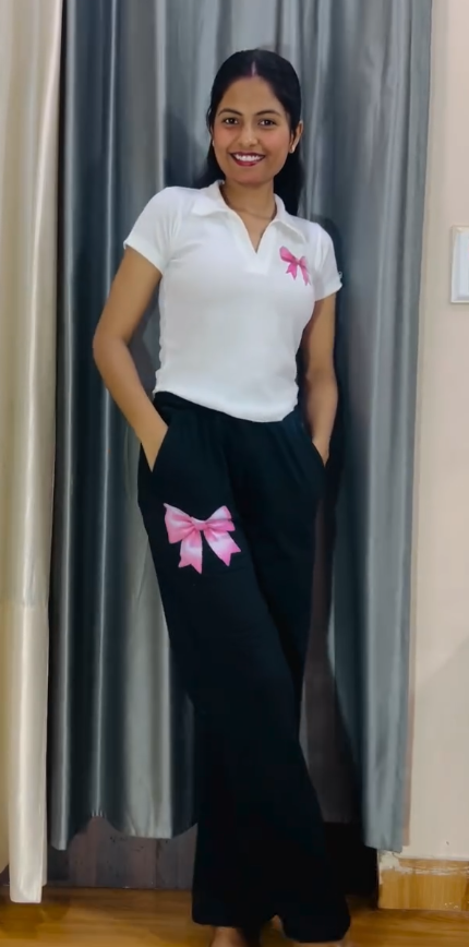 White Polo Top with Black Wide-Leg Trousers at Just ₹149