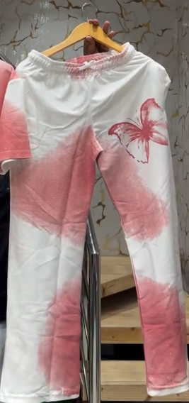 Pink and White Butterfly Print Loungewear Set at Just ₹149