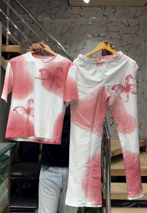 Pink and White Butterfly Print Loungewear Set at Just ₹149