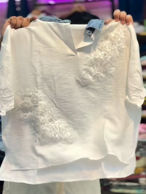 Embroidered & Beaded Short-Sleeve Top at Just ₹149