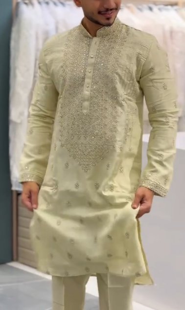 Designer Men’s Ethnic Kurta – Light Green Embroidered Festive Wear at Just ₹149/-